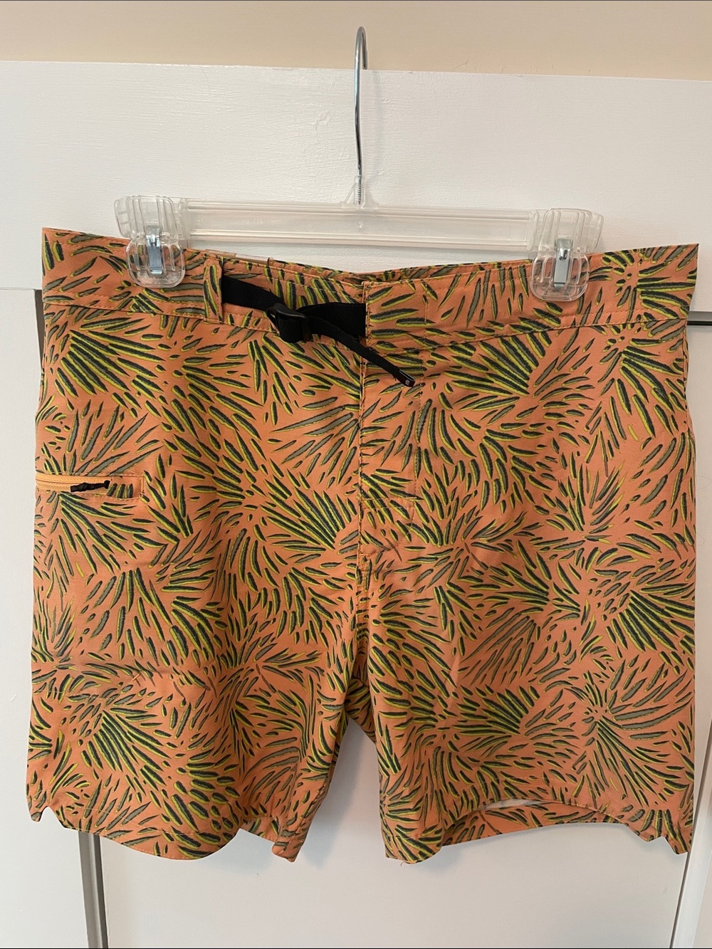 Prana Peach Shorts with Green Palm Print